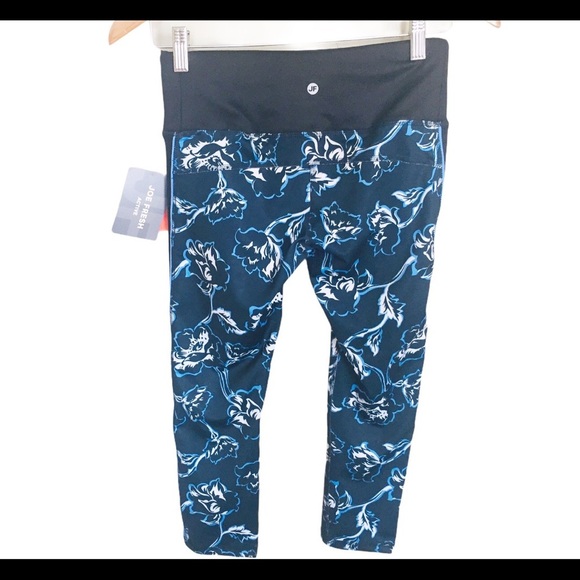 NWT JOE FRESH Floral Print Contrast Crop Leggings Blue With Elastic Waist Sz XS - Picture 7 of 8